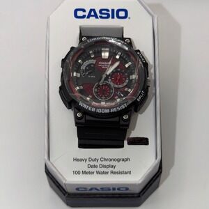 Casio Chronograph Watch Mens Black Red Heavy Duty Sport MCW-200H-4AV